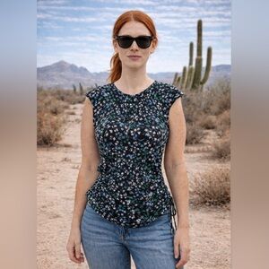 Nine West Floral Ruched Sleeveless Top Women’s Large